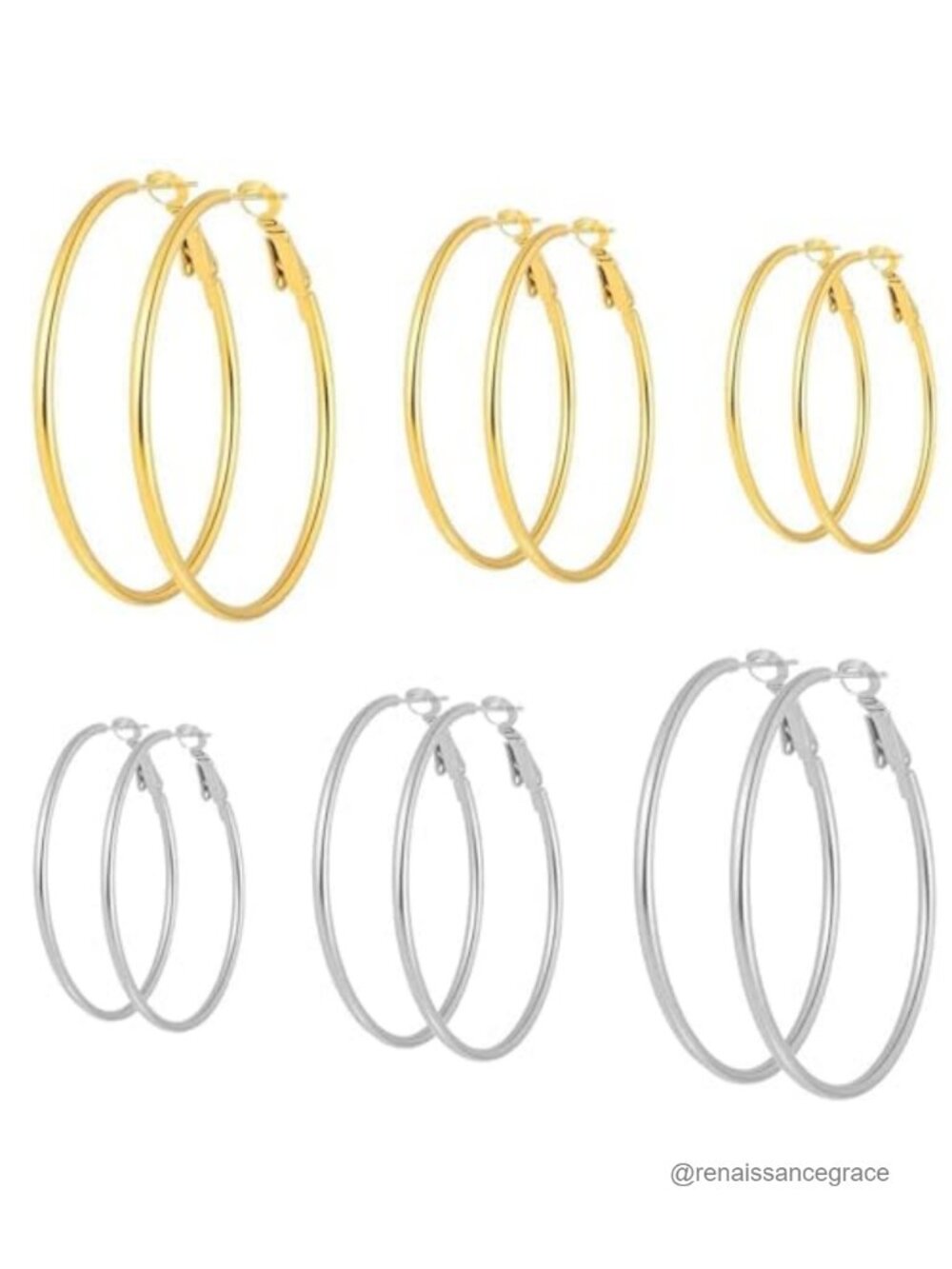 6 Pair 316L Steel Hypoallergenic Hoop Earrings Set for Women